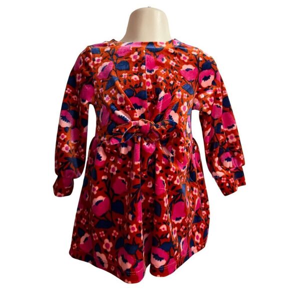 Cat & Jack Red & Pink Velvet floral Tie Front Dress 12M - Picture 2 of 7